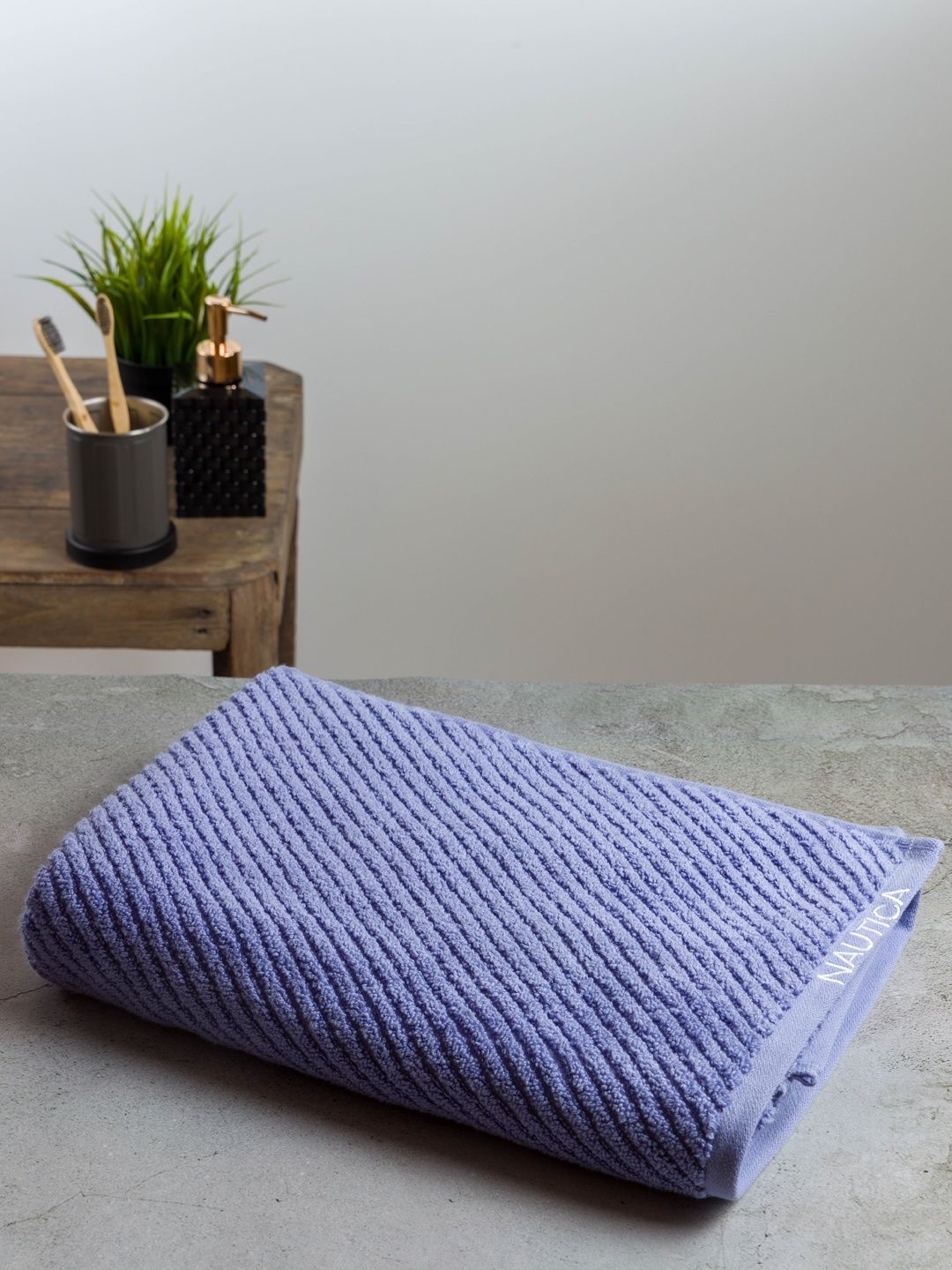 Nautica Fluffy Zero Twist 100% Cotton Towel -1pc Bath Towel | Cross View Solid-Grapemist