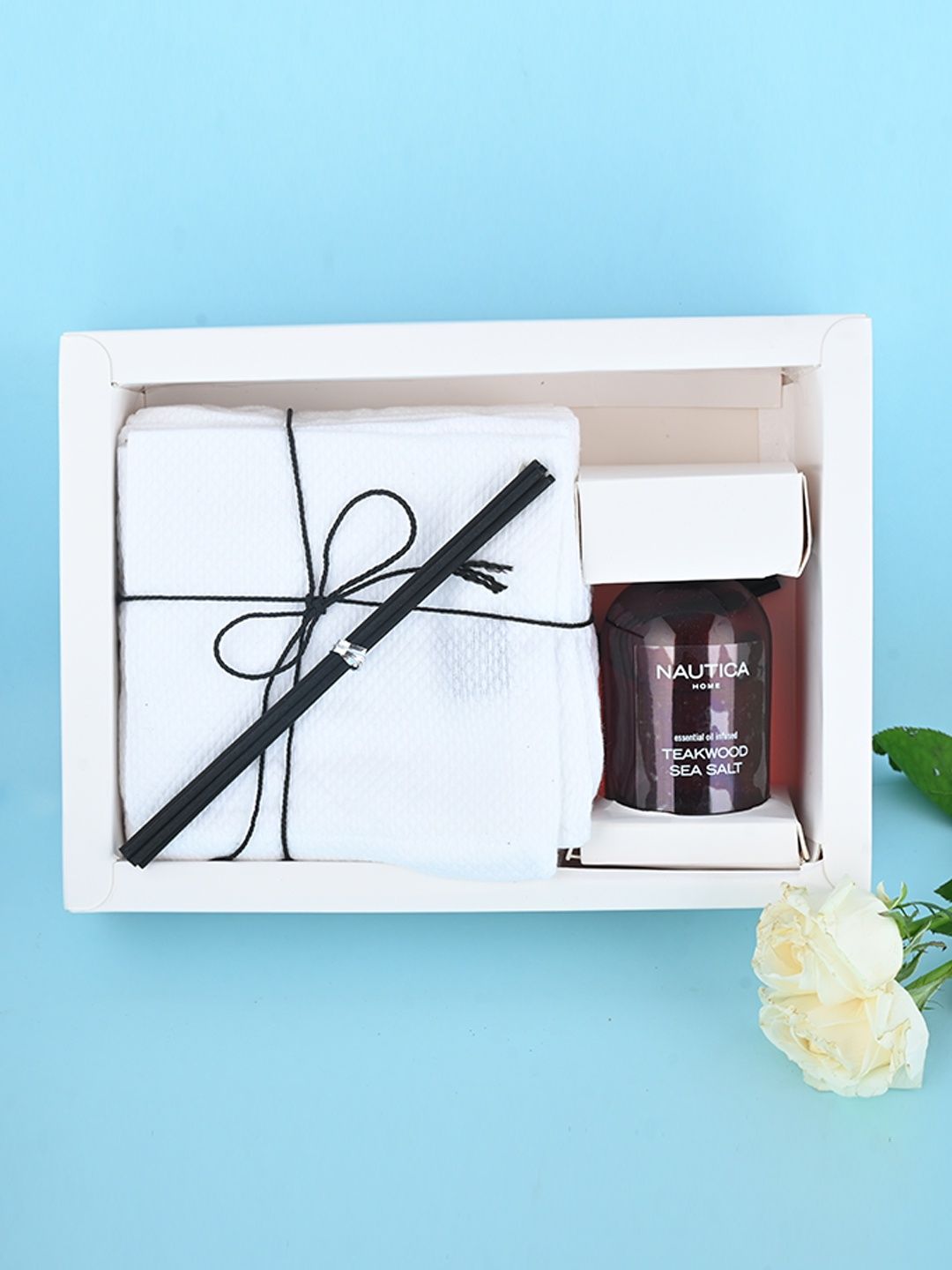 Nautica Cotton Towels and Reed Diffuser Reed Diffuser Teak Wood| Rakhi Gift for Brother & Sister