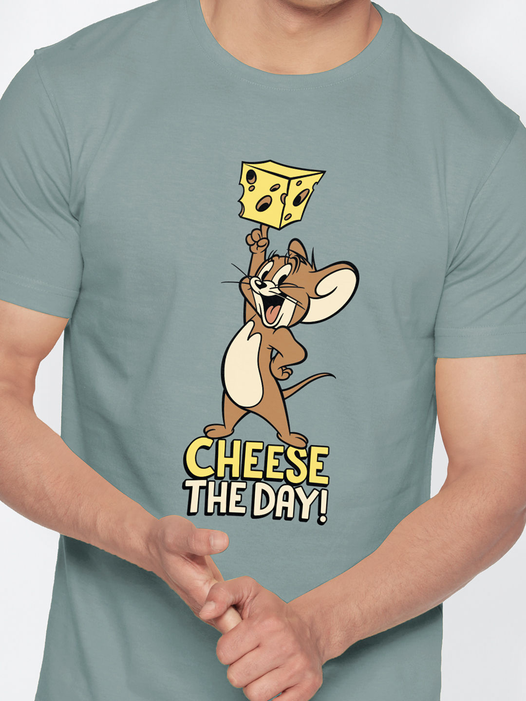 The Souled Store Men's Regular Tom And Jerry- Cheese The Day T-Shirts | Grey | L