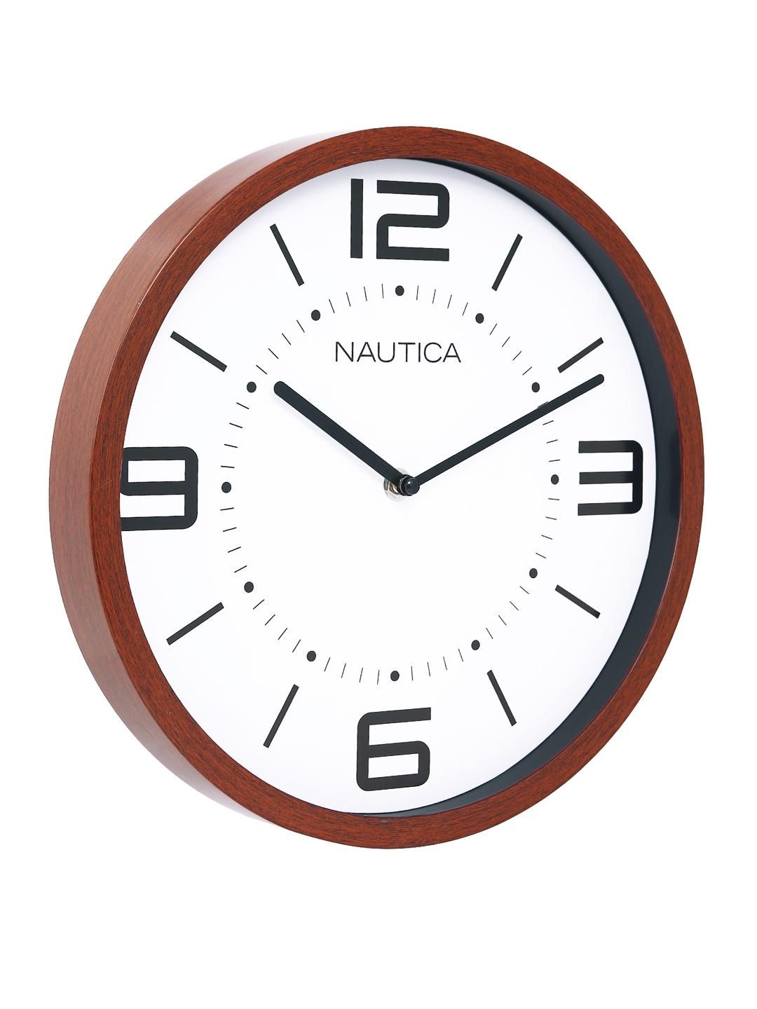 Nautica Luxury Wooden Finish Modern Wall Clock With Quartz Silent Sweep Technology -Mahogany/White