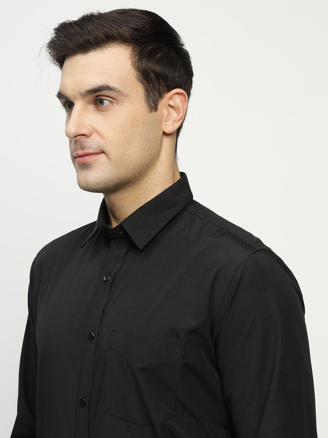 English Navy Men's Polyester Solid Slim Fit Button Closure Formal Shirt | Black - M