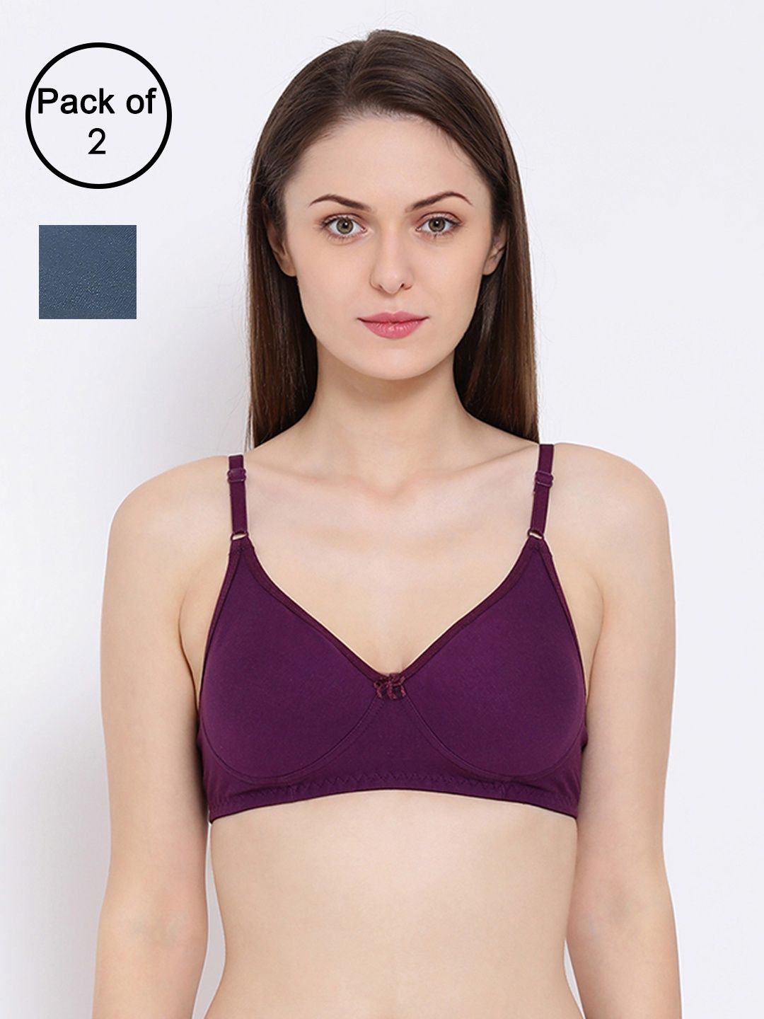 Clovia Non-Padded Non-Wired Full Coverage T-Shirt Bra - Blue, Lavender | 36D