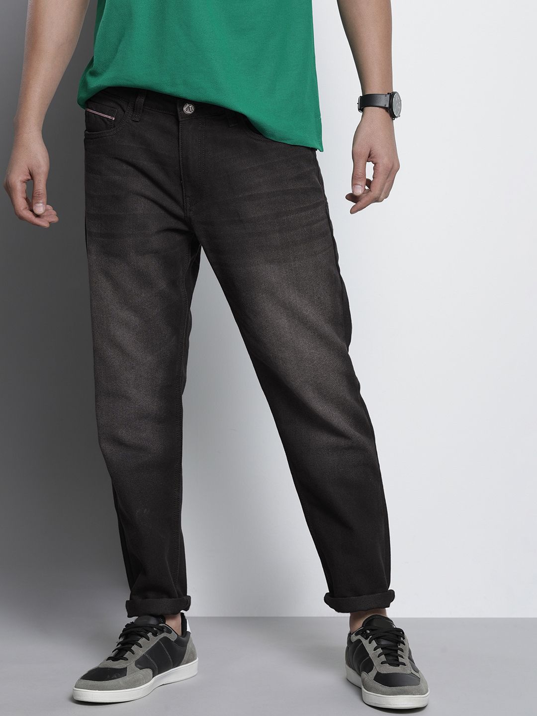 The Indian Garage Co Men's G-131 Dad Fit Solid Casual Jeans | Charcoal Grey | 36