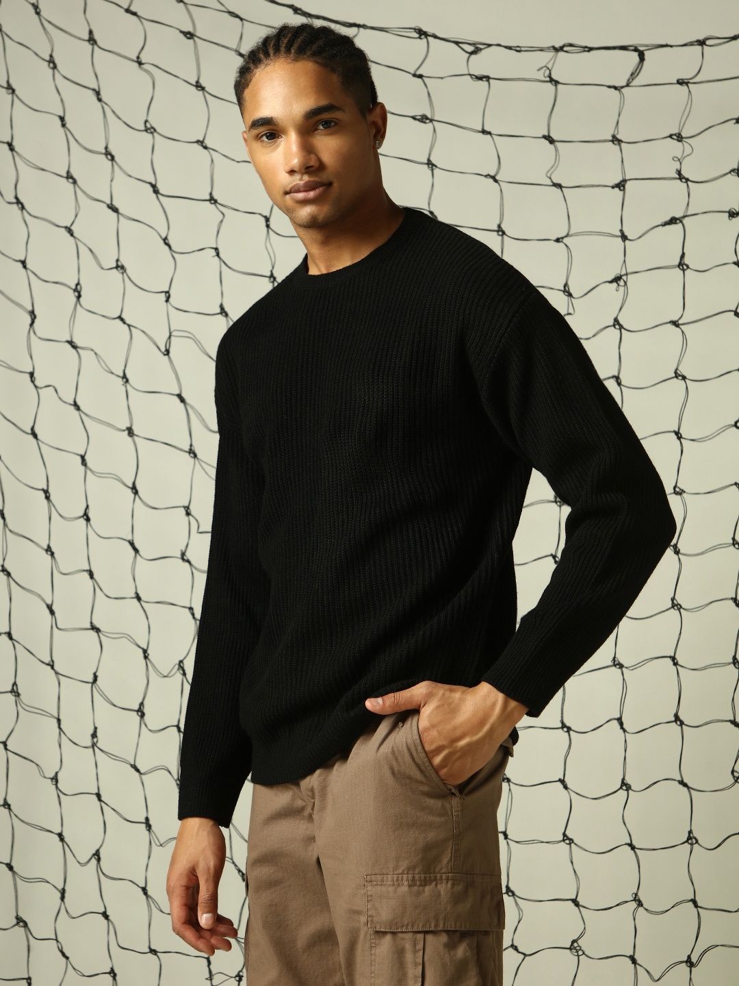 Hubberholme Men's Striped Pullover | Black - M