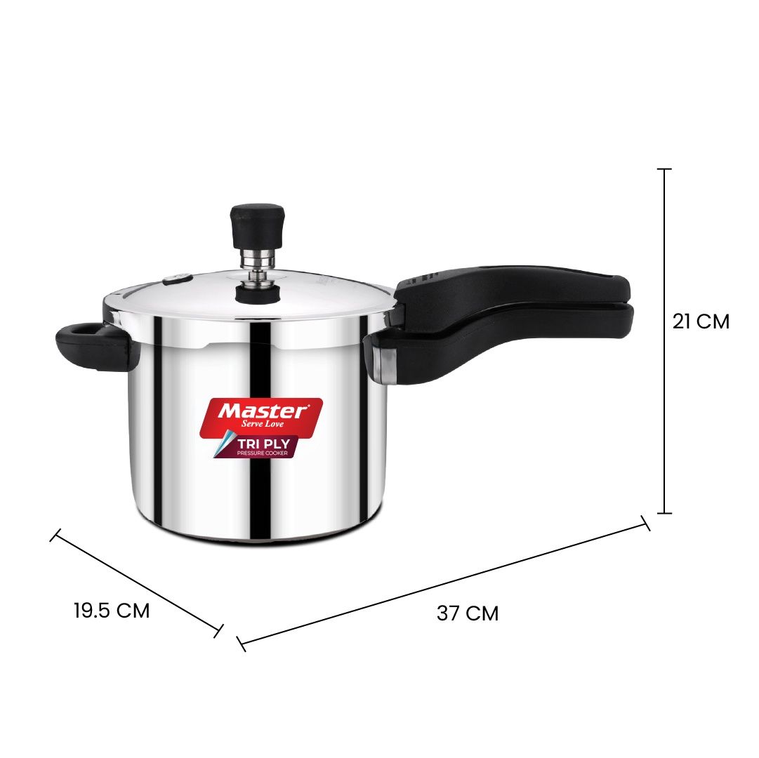 Master Nova Triply Outer Lid Pressure Cooker 3L, Gas And Induction Stove Compatible