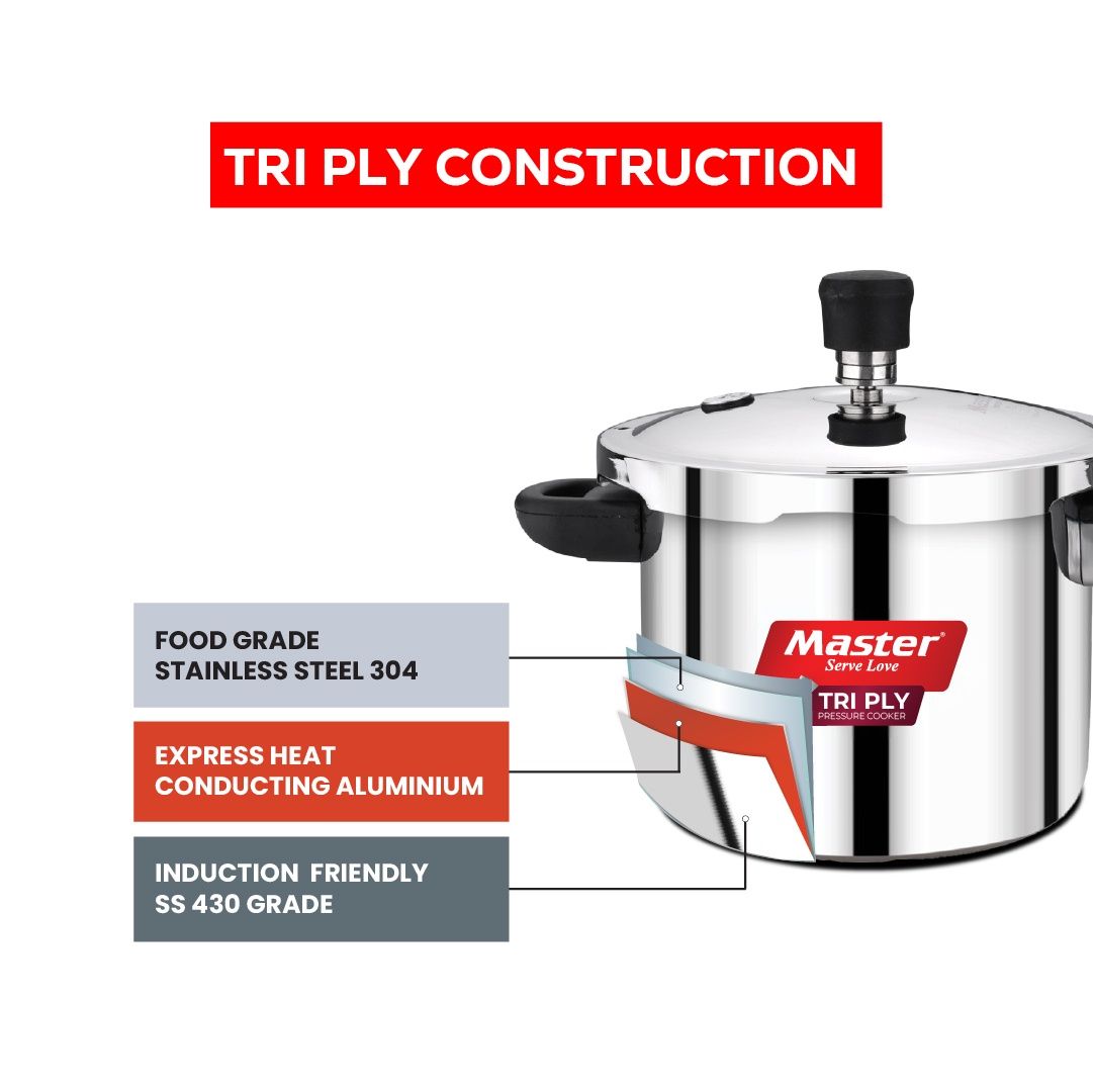 Master Nova Triply Outer Lid Pressure Cooker 3L, Gas And Induction Stove Compatible