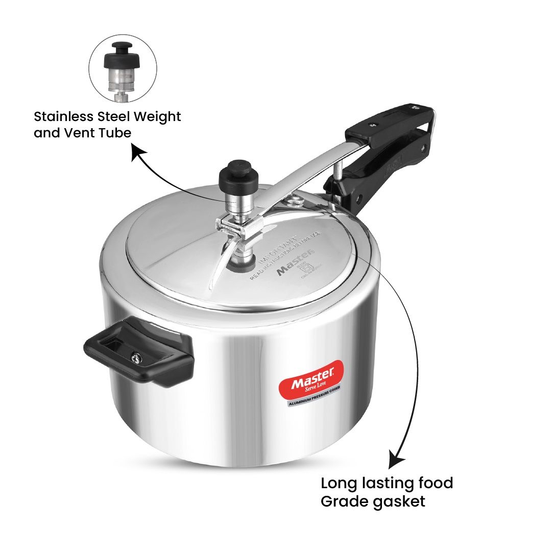 Master Aluminium Inner Lid Pressure Cooker 5L, Gas And Induction Stove Compatible