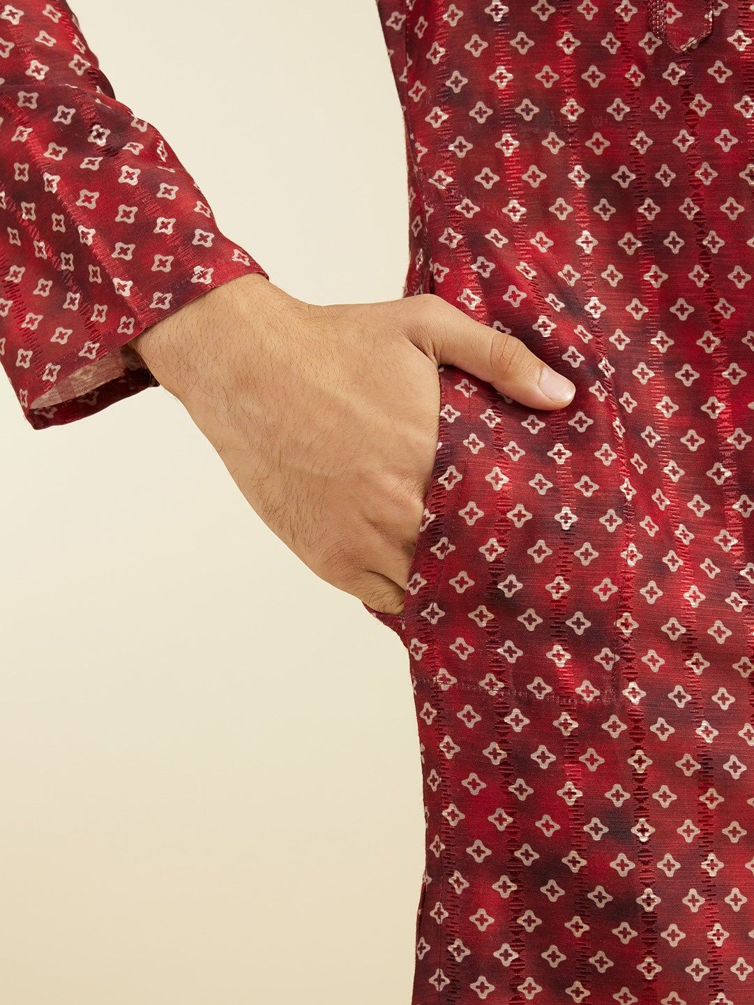 Diwas By Manyavar Rust Art Silk Printed Kurta Set | L
