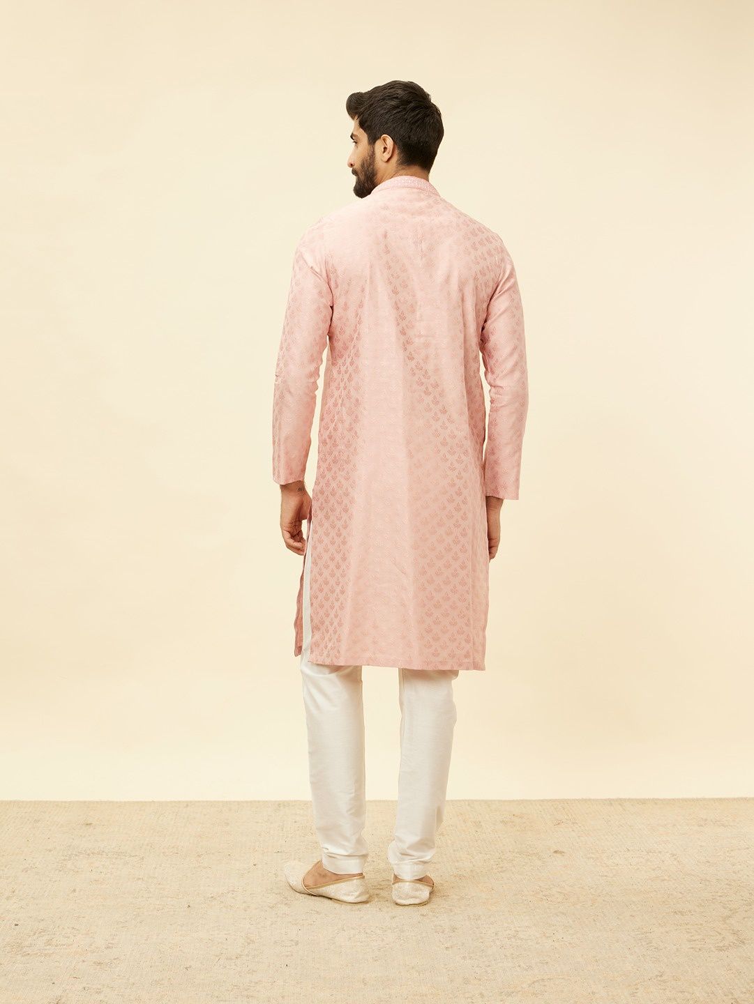 Manyavar Pink Blended Viscose Self Design Kurta Set | XXL
