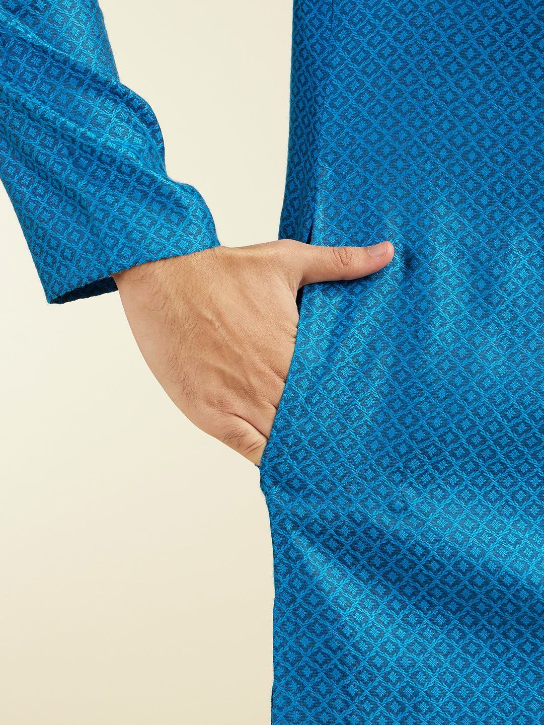 Diwas By Manyavar Blue Blended Viscose Self Design Kurta Set | S