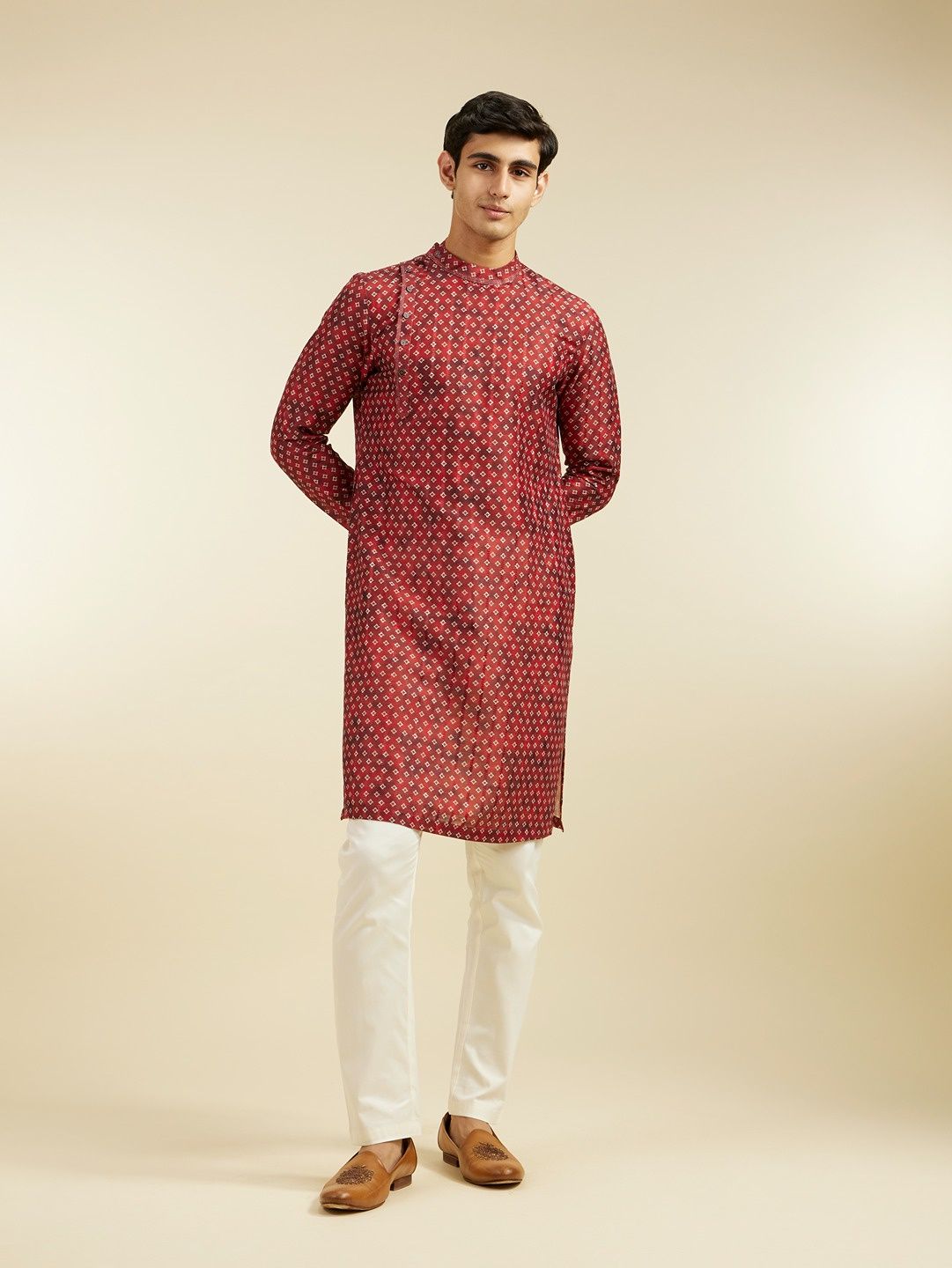 Diwas By Manyavar Rust Art Silk Printed Kurta Set | L