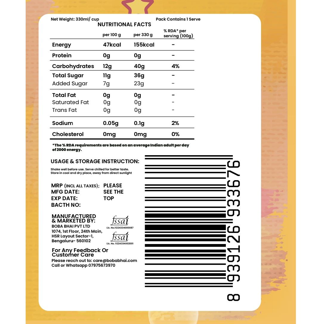 Boba Bhai Sunburst Mango Passion Fruit Bubble Tea | Passion Fruit Popping Boba 330 ml X 2 Combo
