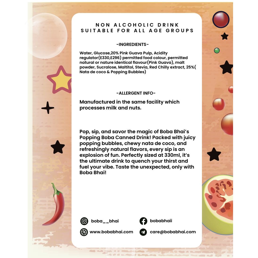 Boba Bhai Blush Guava Chilli Bubble Tea With Peach Popping Boba 330 ml X 2 Combo