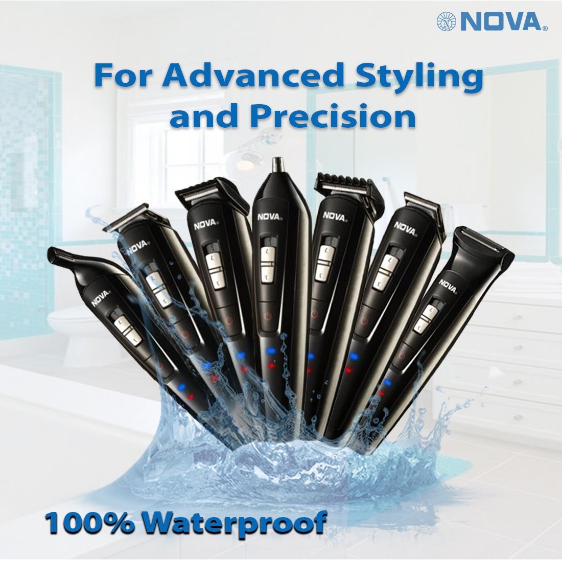 Nova Ng 1151 100%Waterproof Fully Waterproof Trimmer 60 Min Runtime 18 Length Settings(Black)