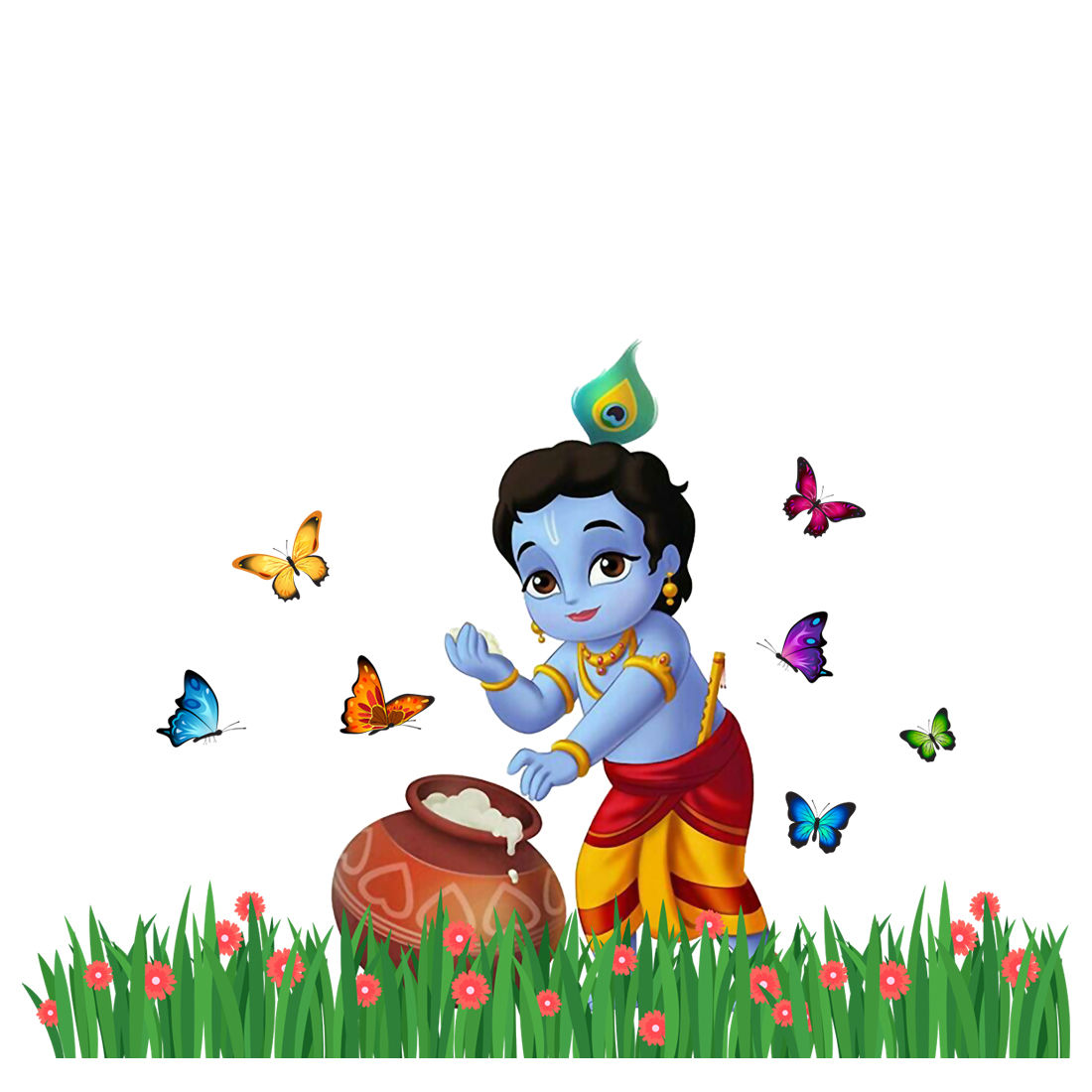 Divine Vibes Laddoo Gopal Krishna Eating Makhan Wall Sticker