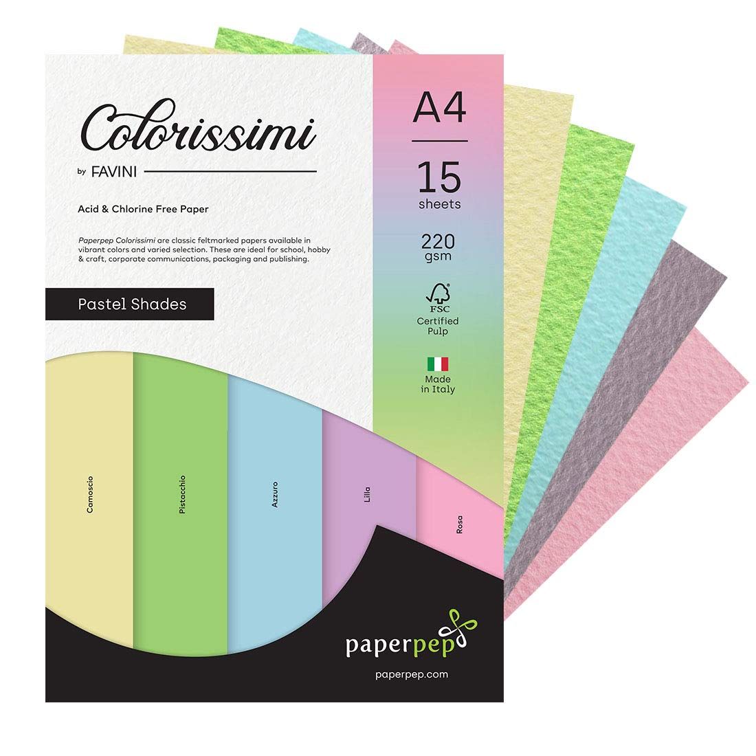 Paperpep Colorissimi 220Gsm Card Stock A4 Pastel Shades Assorted 15 Sheets