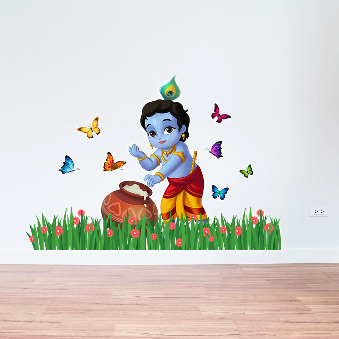 Divine Vibes Laddoo Gopal Krishna Eating Makhan Wall Sticker