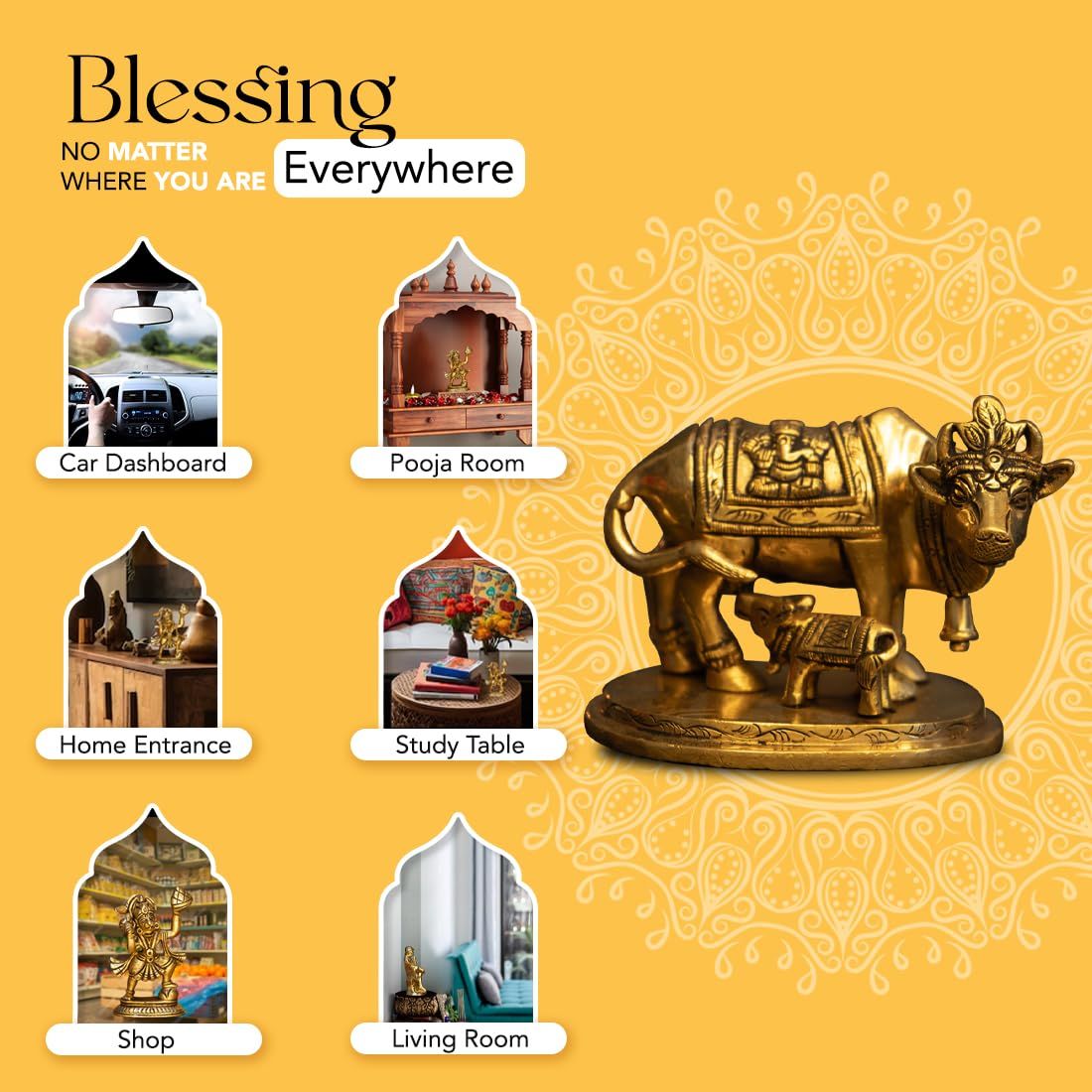 Ekhasa Brass Kamdhenu Cow With Calf Vastu Idol | Komatha Cow With Calf Statue For Pooja