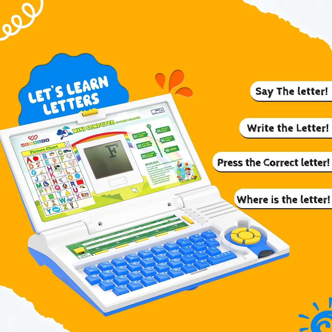 Wembley Kids Laptop Computer Toy For Kids 5 Years Activity Electronics Learning With Games - Blue