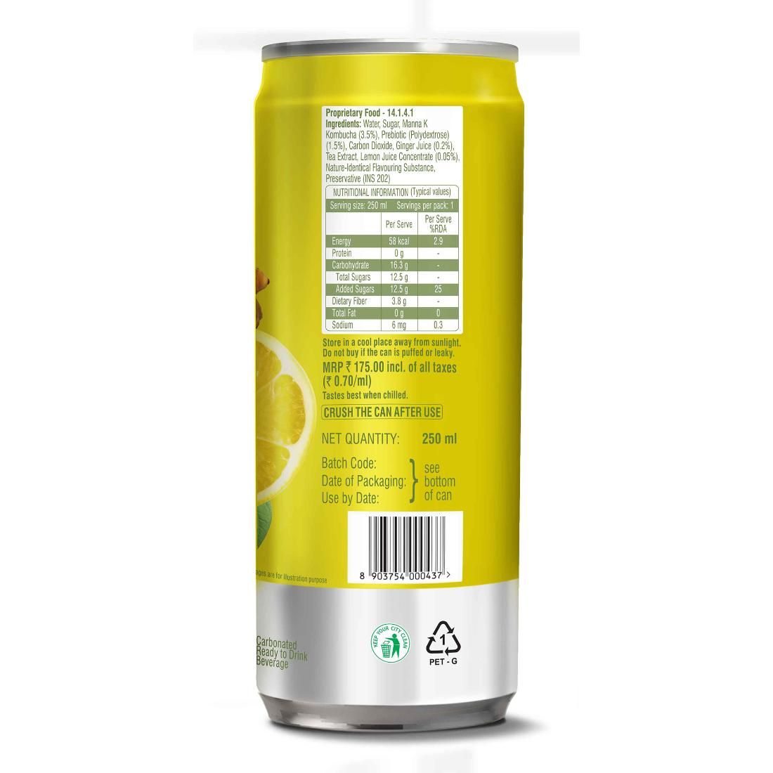 Tetley Ginger Lemon, Fermented Sparkling Drink with Prebiotic Fiber Kombucha