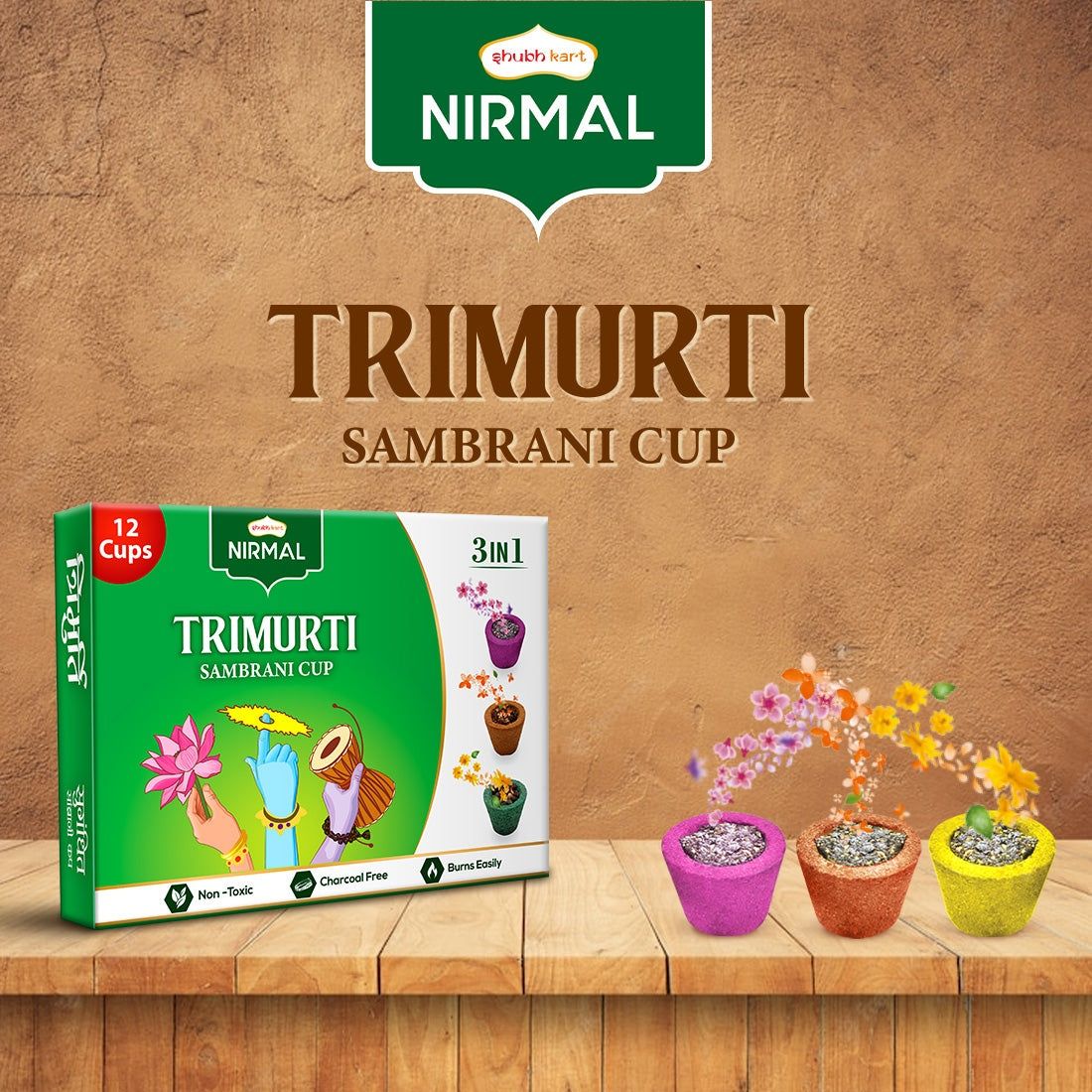 Shubhkart Nirmal Trimurti Sambrani Cup 12 pc Combo