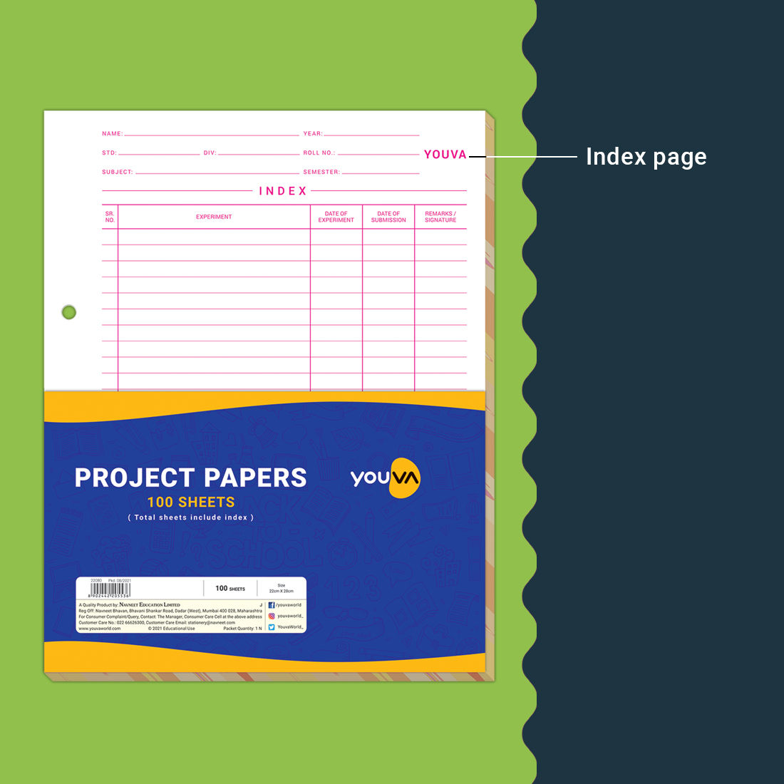 Navneet Youva | Project Paper With Designed Border | 1 Side Ruled / 1 Side Plain 