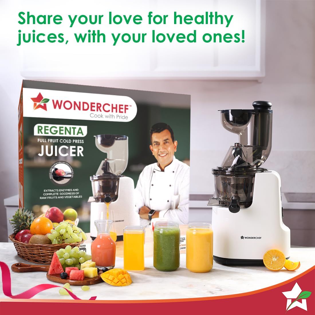 Wonderchef Regenta Full Fruit Cold Press Juicer | 240 W | 2 Jars - White