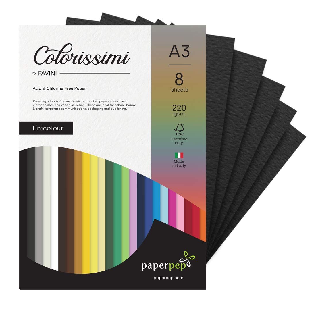 Paperpep Colorissimi 220Gsm Card Stock A3 Nero (Black) Unicolor 8 Sheets