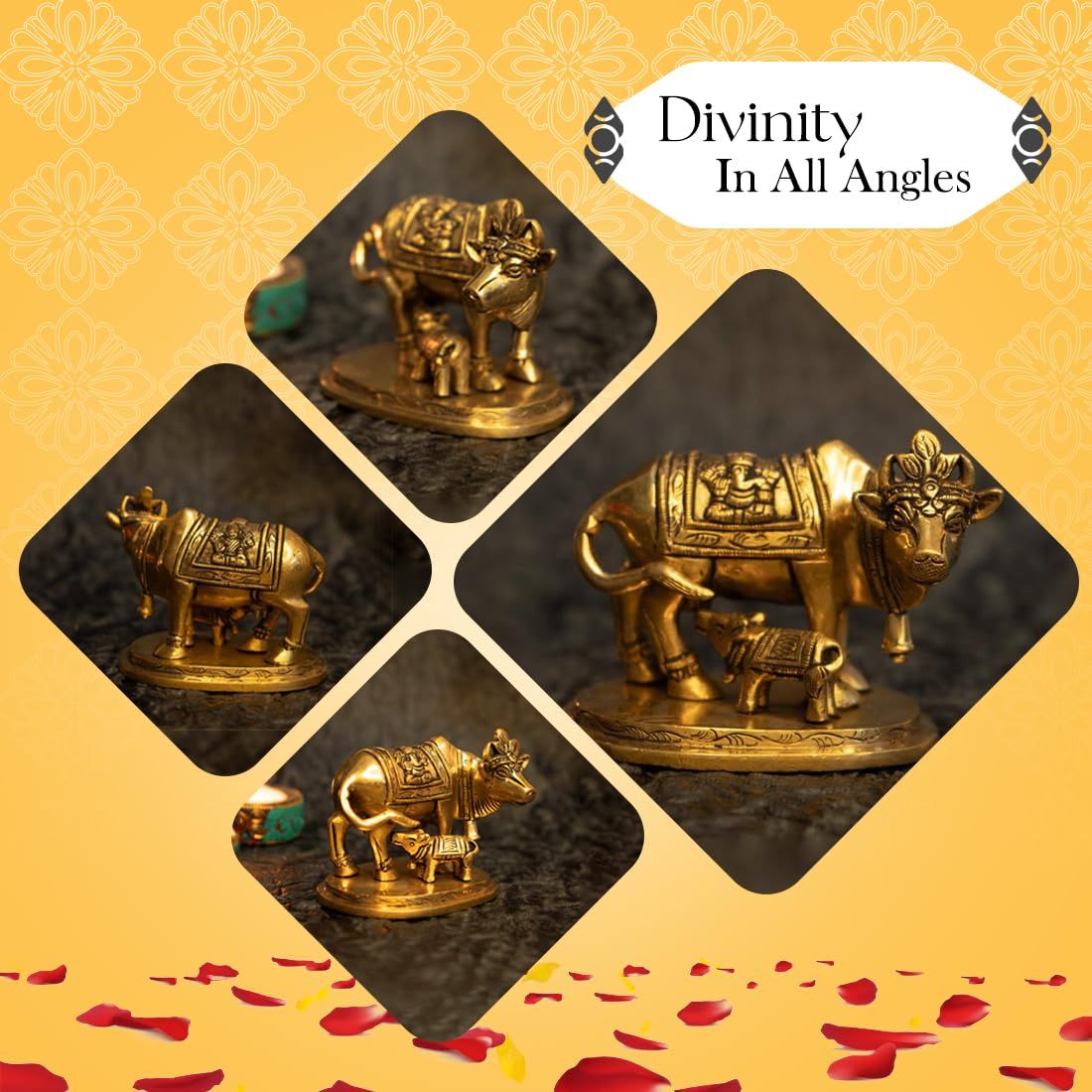 Ekhasa Brass Kamdhenu Cow With Calf Vastu Idol | Komatha Cow With Calf Statue For Pooja