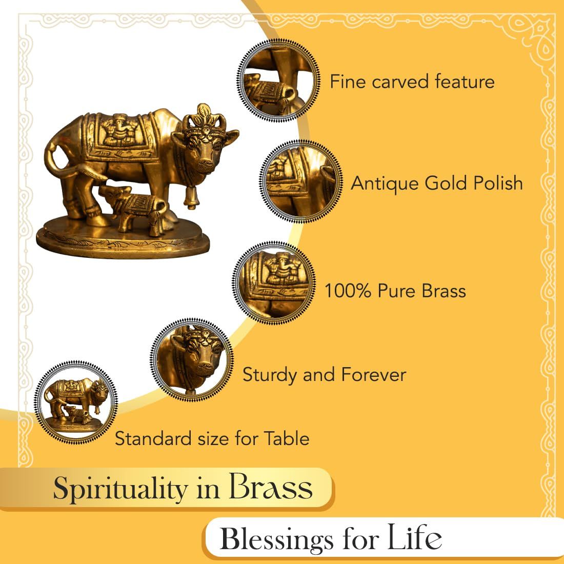 Ekhasa Brass Kamdhenu Cow With Calf Vastu Idol | Komatha Cow With Calf Statue For Pooja