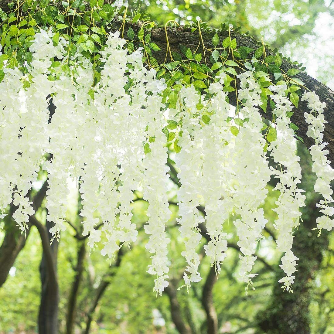 Well Art Gallery Artificial Wisteria Hanging Flowers Vines String Decorations (Pack Of 6,White)