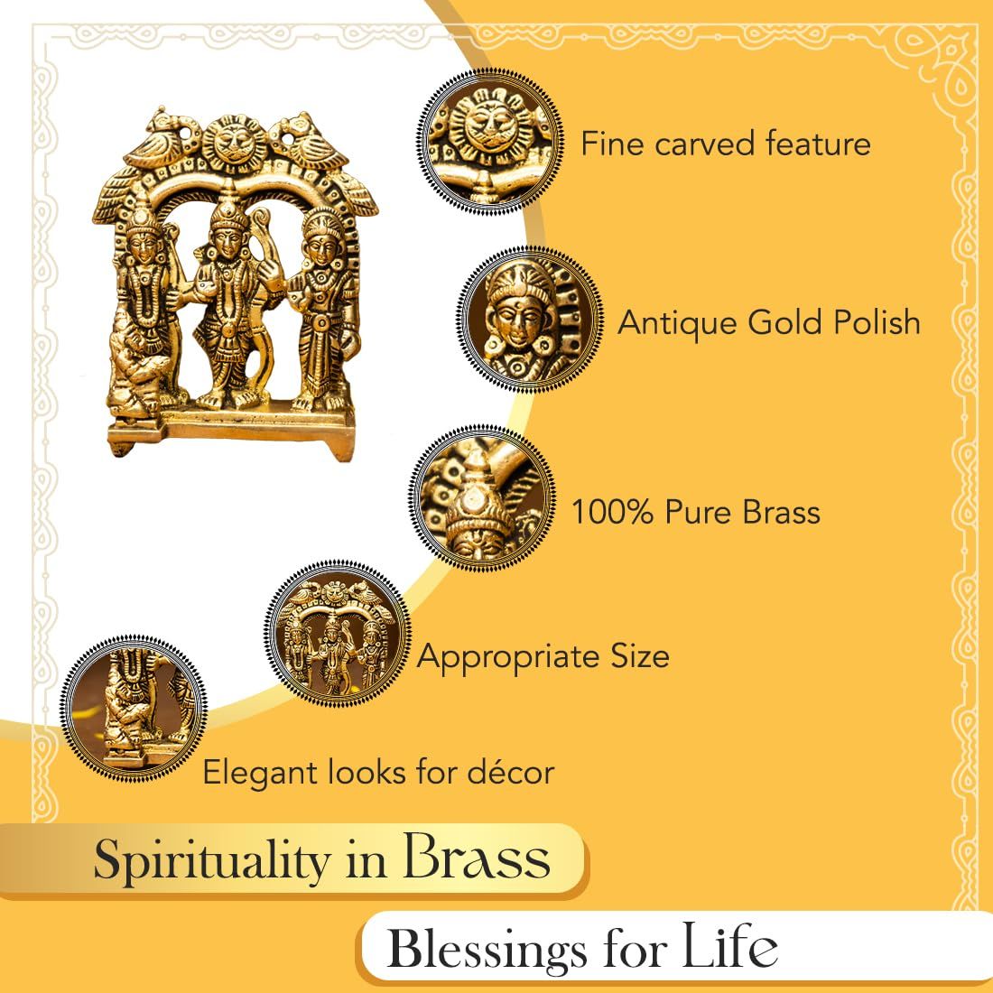 Ekhasa Pure Brass Ram Darbar Murti | Size: 8.4 cm | Ram Darbar Statue For Home Decor