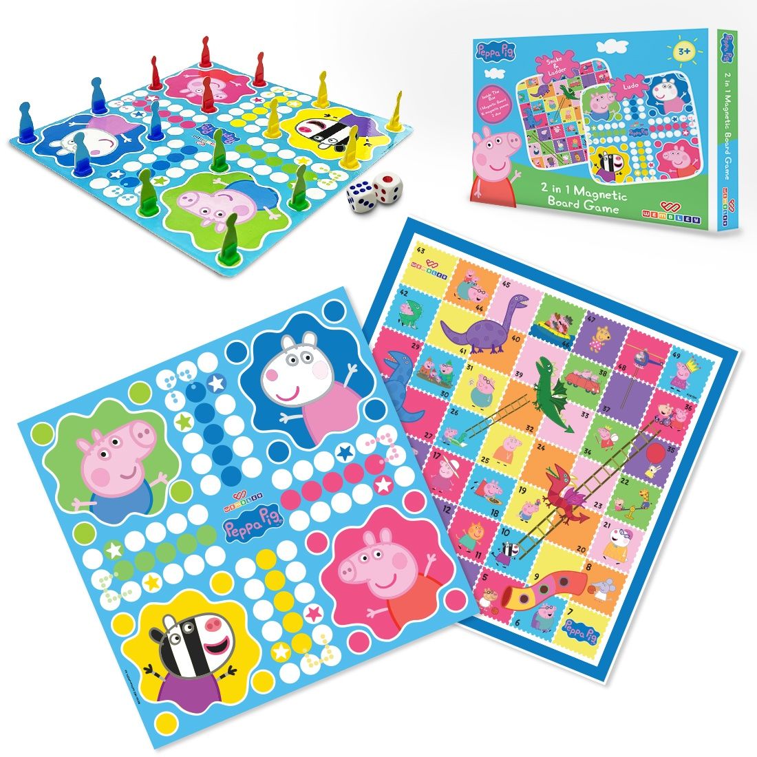 Wembley Peppa Pig Magnetic Ludo Board Game for Kids 2 in 1 Snake and Ladder Indoor Games