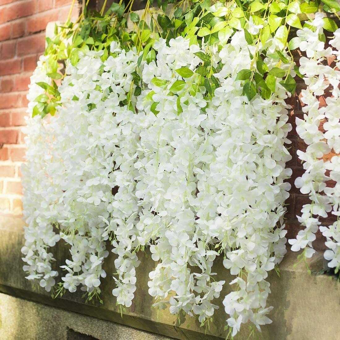 Well Art Gallery Artificial Wisteria Hanging Flowers Vines String Decorations (Pack Of 6,White)