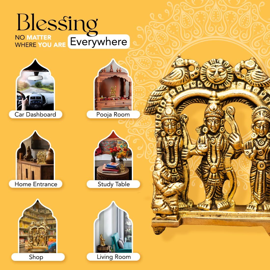 Ekhasa Pure Brass Ram Darbar Murti | Size: 8.4 cm | Ram Darbar Statue For Home Decor