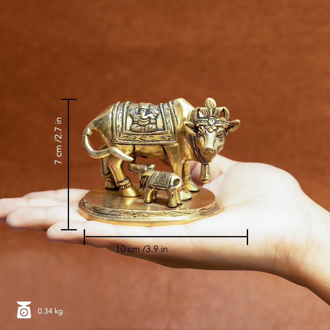 Ekhasa Brass Kamdhenu Cow With Calf Vastu Idol | Komatha Cow With Calf Statue For Pooja