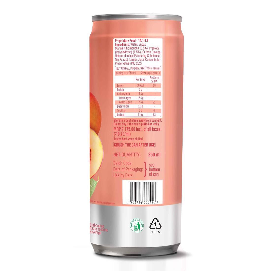 Tetley Kombucha Peach Fermented Water Drink With Prebiotic Fibre & No Artificial Flavour 250 ml  X 2 Combo