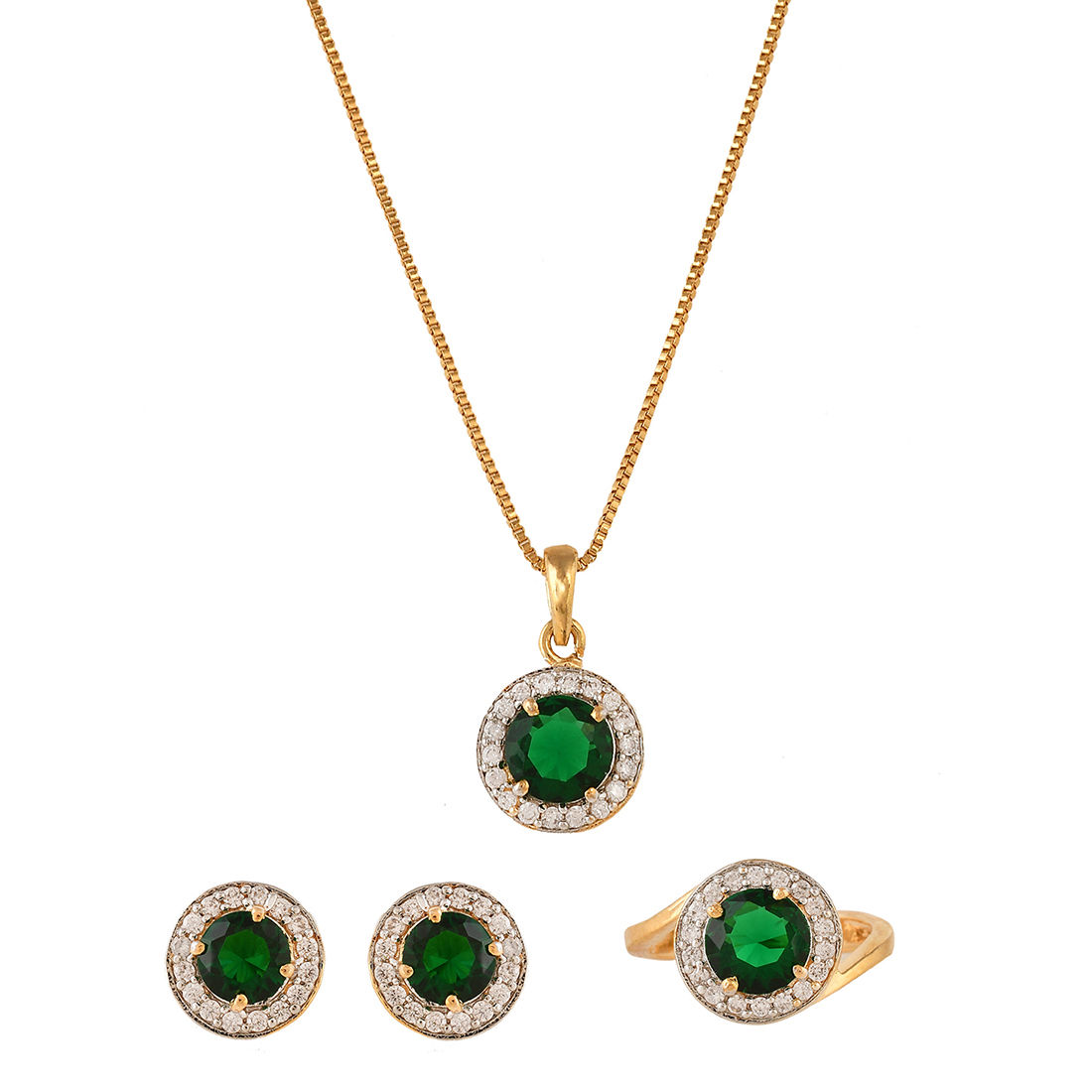 Voylla Sparkling Essentials Green Round Cut Zircon Box Set