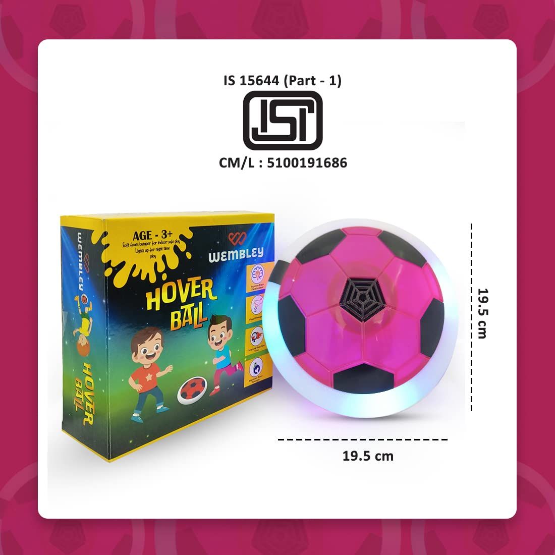 Wembley C-Type Usb Rechargeable Battery Powered Hover Football Indoohover Ball Soccer - Pink