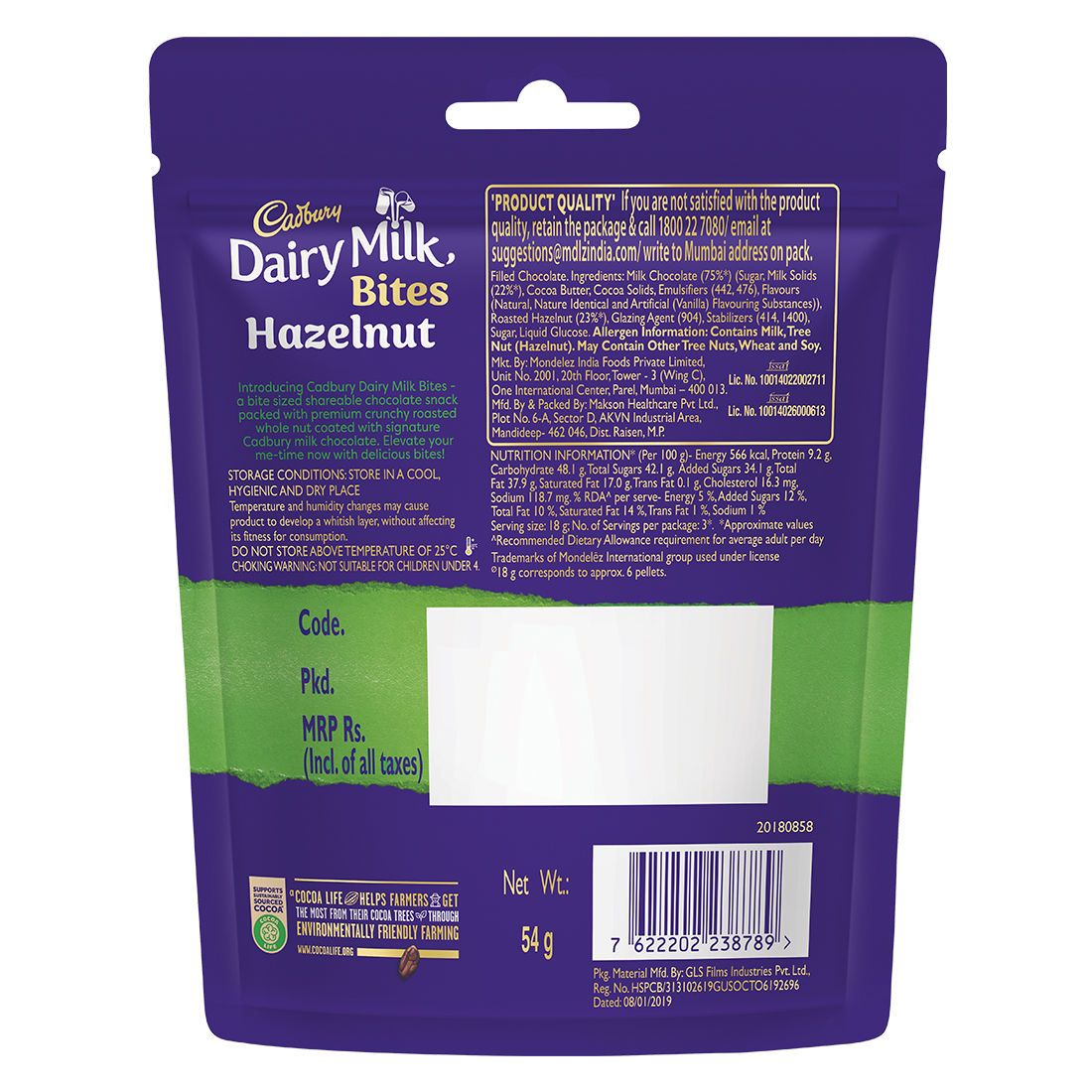 Cadbury Dairy Milk Bites Hazelnut Chocolate Pack
