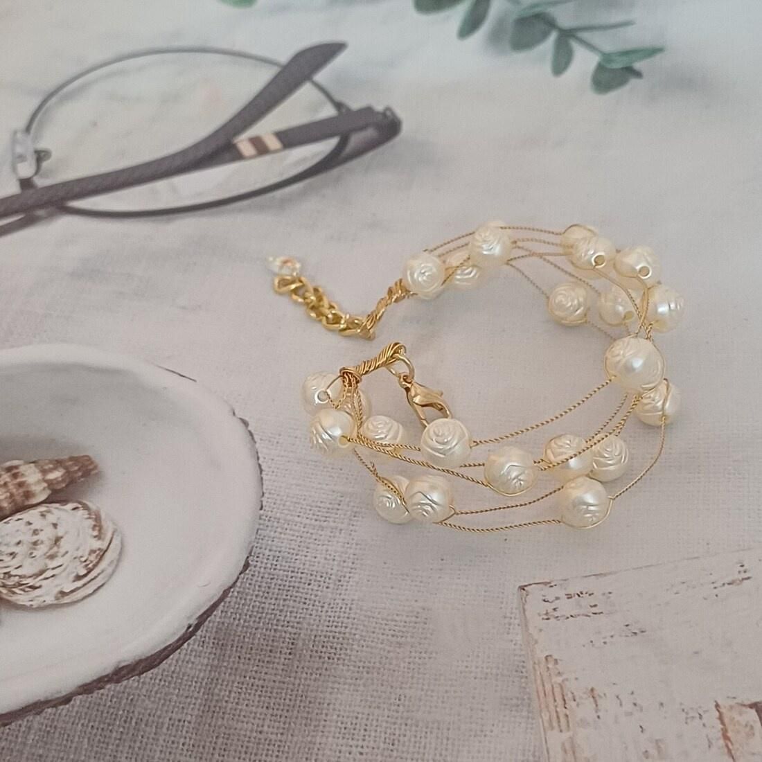 5 Line Pearls Bracelet Gold Style 1