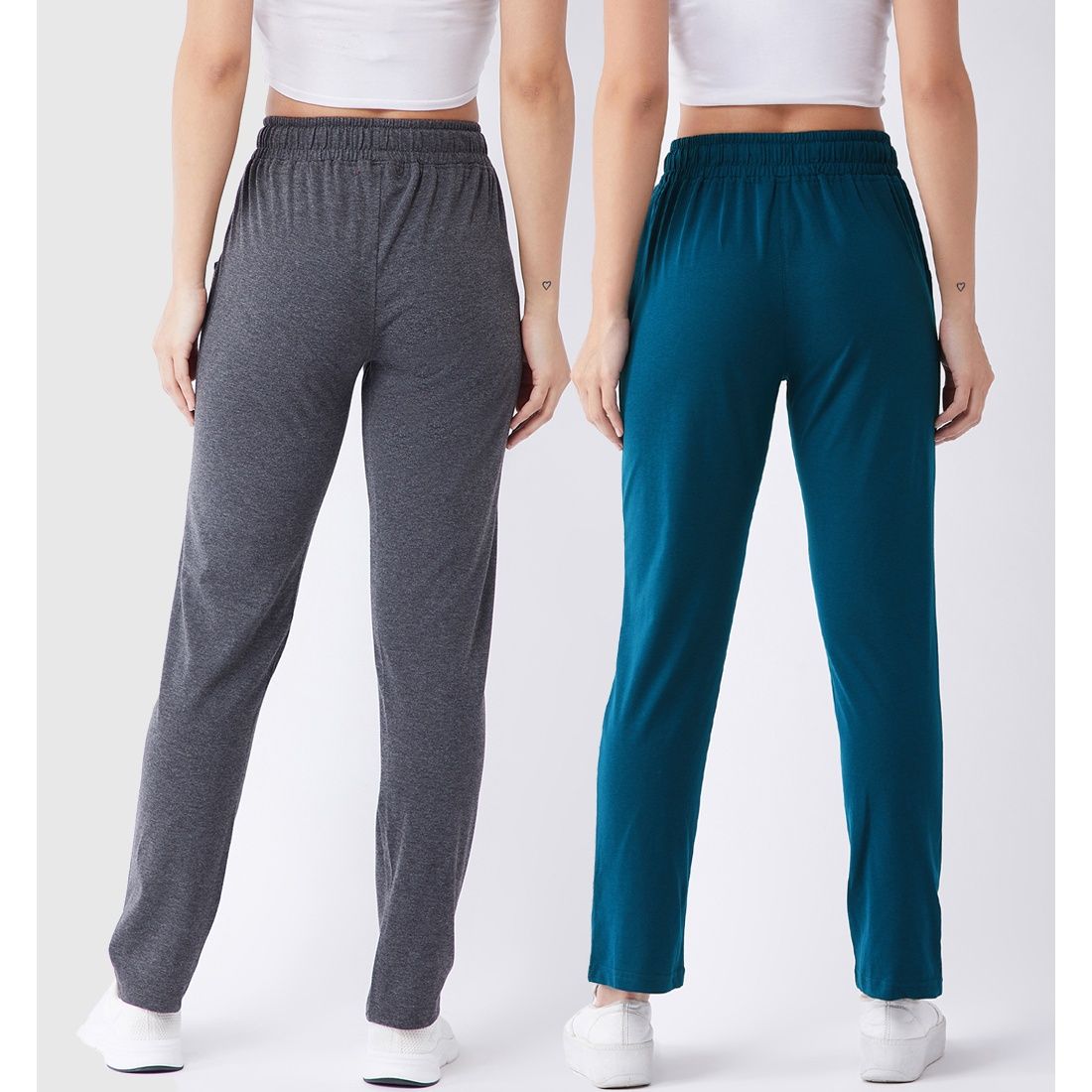 Modeve Women's Cotton Blend Solid Track Pant for Summer | Grey and Teal | L