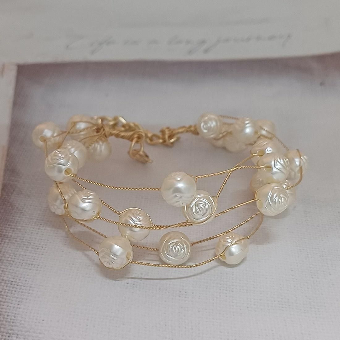 5 Line Pearls Bracelet Gold Style 1