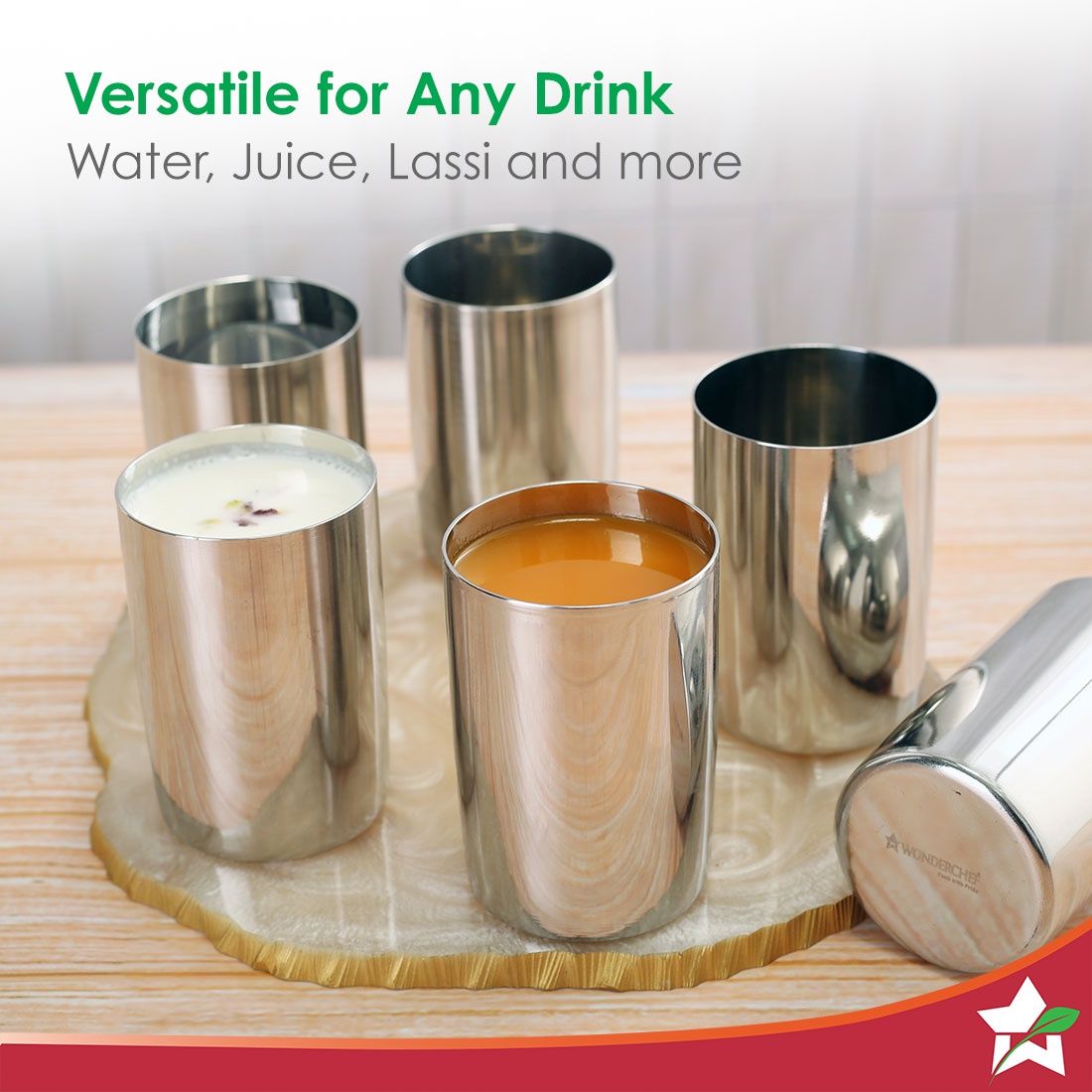 Wonderchef Venice Stainless Steel Glass Set Of 6