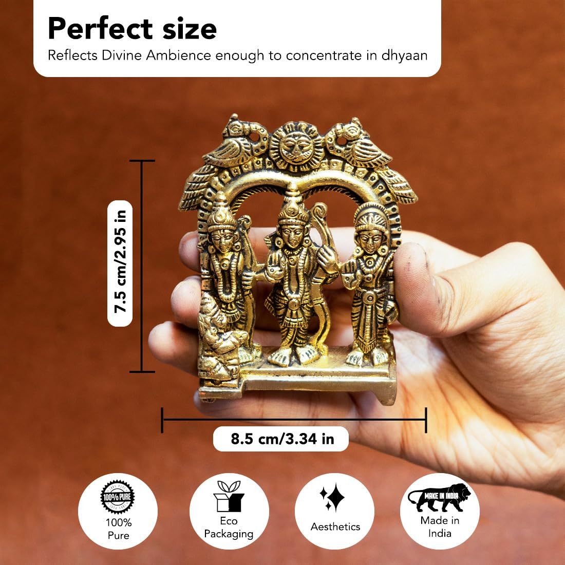 Ekhasa Pure Brass Ram Darbar Murti | Size: 8.4 cm | Ram Darbar Statue For Home Decor