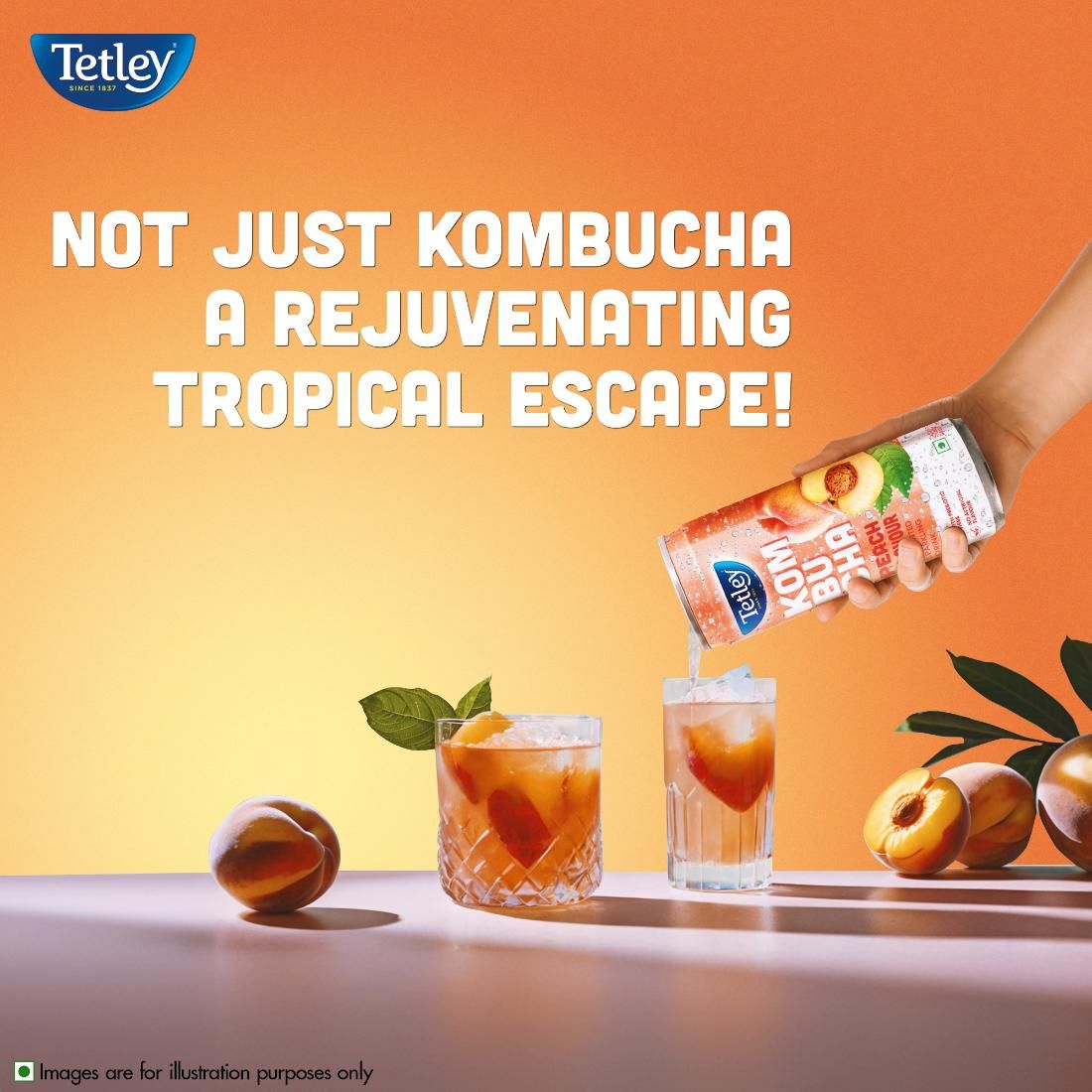 Tetley Kombucha Peach Fermented Water Drink With Prebiotic Fibre & No Artificial Flavour 250 ml  X 2 Combo