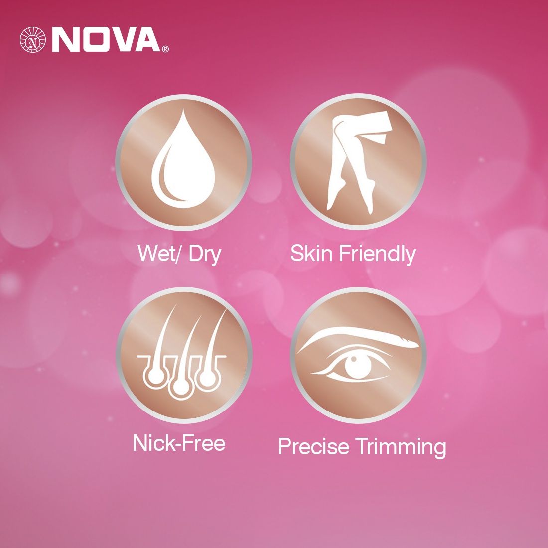 Nova Nls 531 Facial Sensi-Trim Touch Trimmer | 60 min Runtime | 1 Length Settings | Rose Gold