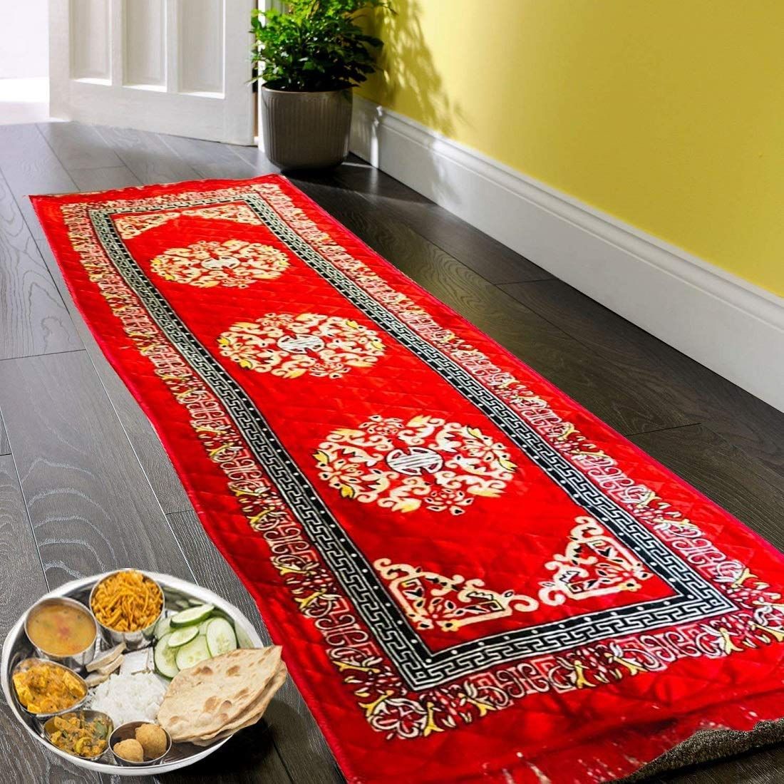 Kuber Industries Soft Velvet Large Rectangle Kitchen/Floor Mat|Size 190 X 64 Cm (Red)