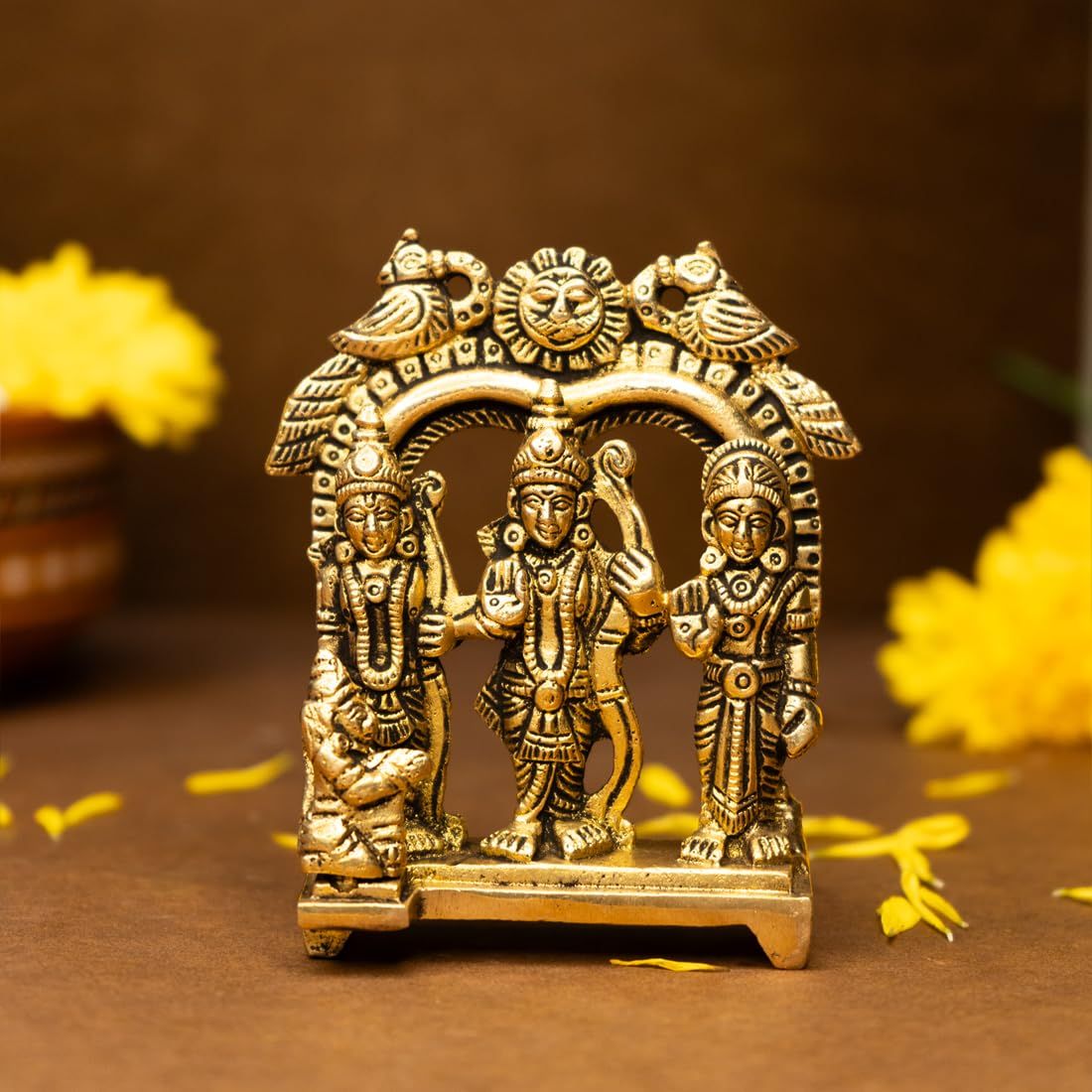 Ekhasa Pure Brass Ram Darbar Murti | Size: 8.4 cm | Ram Darbar Statue For Home Decor