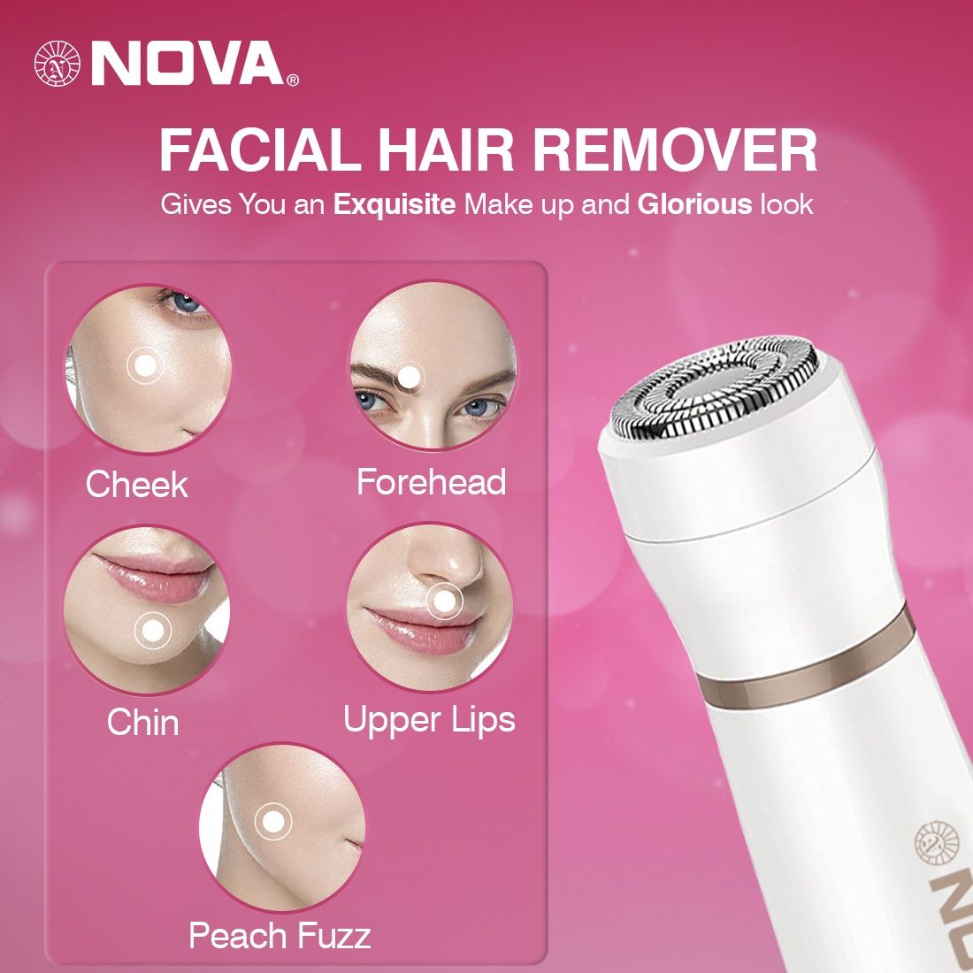 Nova Nls 531 Facial Sensi-Trim Touch Trimmer | 60 min Runtime | 1 Length Settings | Rose Gold